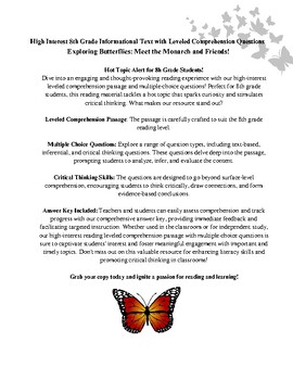 Preview of High Interest 8th Gr. Informational Text with Leveled Comprehension Qs_Butterfly
