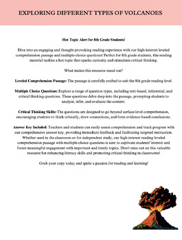 Preview of High Interest 8th Informational Text w/Leveled Comprehension Questions_Volcanoes
