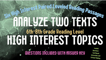 Preview of High Interest Activities each with Paired Texts at the 6th-8th Gr. Reading Level