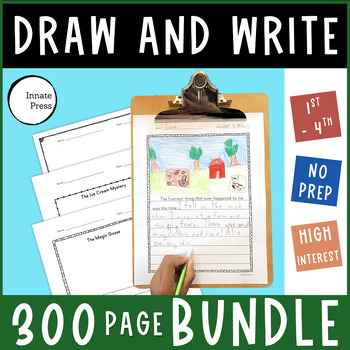 Preview of High Interest Draw and Write Worksheets Themed Prompts BUNDLE 1st 2nd 3rd Grade