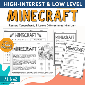 Preview of High-Interest French Unit: Engage, Read, Write & Chat about Minecraft A1 & A2