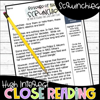 Preview of Close Reading Comprehension with Constructed Response Scrunchies