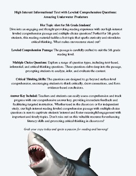 Preview of High Interest 5th Grade Informational Text with Leveled Comprehension Qs_Sharks