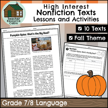 Preview of High Interest Nonfiction Reading Passages for Fall (Grade 7/8 Language)