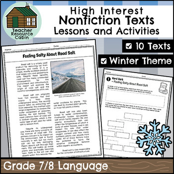 Preview of High Interest Nonfiction Reading Passages for Winter (Grade 7/8 Language)