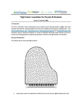 Preview of High Notes for music teachers, parents and students: edition 1