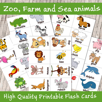 High Quality Printable Animal Flash Cards by Valerie Fabre | TPT