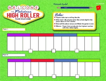 Preview of High Roller Place Value Game