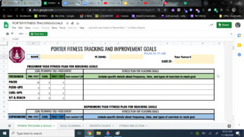 Preview of High School 4 Yr  Fitness Score Tracking w/ FITT Formula, Goal setting, reflecti