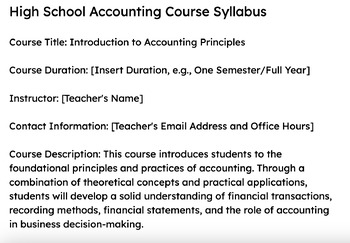 Preview of High School Accounting Course Syllabus