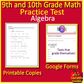 Preview of 9th and 10th Grade NWEA Map Math Practice Test - Algebra Test Prep