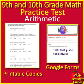 Preview of 9th and 10th Grade NWEA Map Math Practice Test - Arithmetic Test Prep