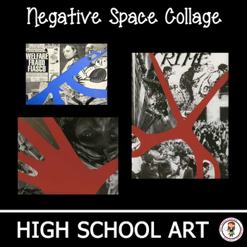 Preview of High School Art Unit. Negative Space Social Issue Collage. Art Lesson Plan.