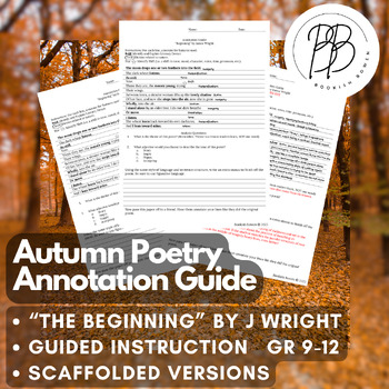 Preview of High School Autumn/Fall Poetry Annotation Guide- Scaffolded Close Reading Guide