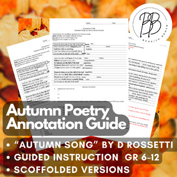 Preview of High School Autumn/Fall Poetry Annotation Guide- Scaffolded Close Reading Guide