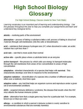 Preview of High School Biology Glossary - Google Doc