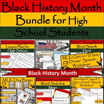 Preview of High School Black History Month Bundle with ‘I Have a Dream’ Analysis,Quiz,Bingo