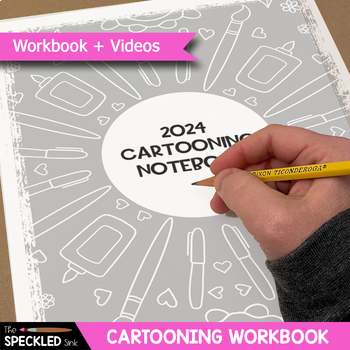 Preview of High School Cartooning Workbook with 12 intro/demo videos. Mini course.