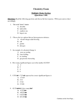 High School Chemistry Assessment by Charlotte Thompson | TPT