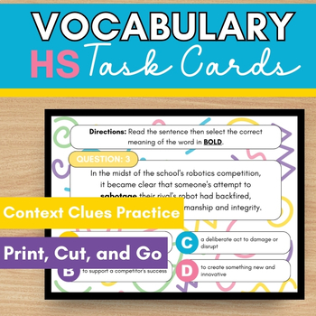 Preview of Vocabulary With Context Clues For High School Printable Task Cards Set 1