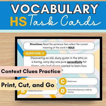 Preview of Vocabulary With Context Clues For High School Printable Task Cards Set 2