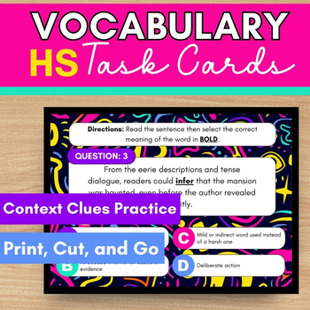 Preview of High School Context Clues & Inferences W/ Vocabulary Printable Task Card Set 3