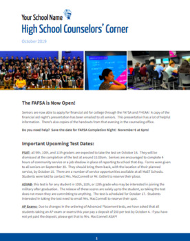 Preview of High School Counselor Monthly Newsletter Template- Google Doc
