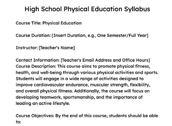 Preview of High School Detailed PE Syllabus (Google Doc)