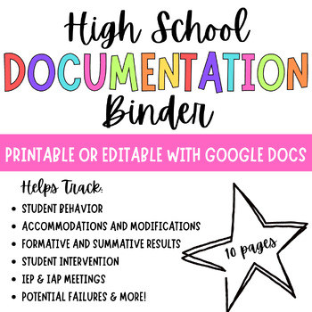 Preview of High School Documentation Binder