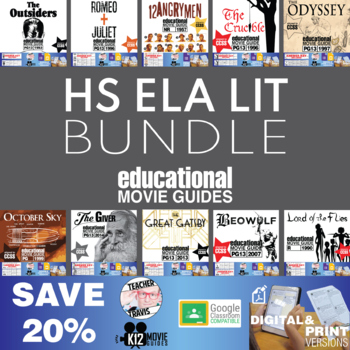 Preview of High School ELA Literature Bundle of 10 Popular Movie Guides | SAVE 20%