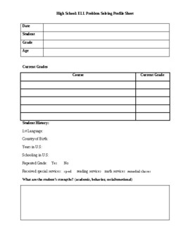 Preview of High School: ELL student profile sheet (Editable & Fillable resource)