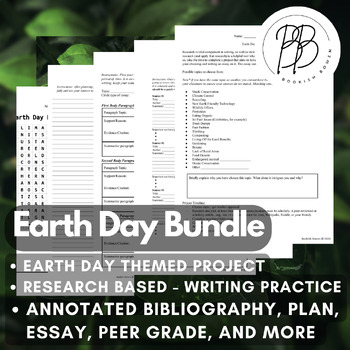 Preview of High School - Earth Day Project - College-Prep, Research Sources, Plan, Essay