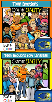 Preview of High School Emotions Clip-Art Bundle-Portrait and Full Body!  60 Pieces BW/Color