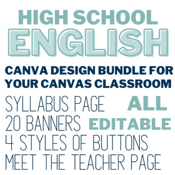 Preview of High School English Bundle - Banners, Buttons, Syllabus, & Meet the Teacher