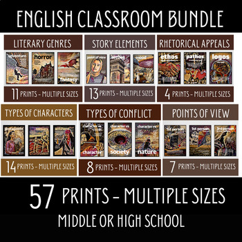 Preview of High School English Classroom Bundle, Literary Devices Posters, Story Elements