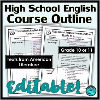 Preview of High School English Course Outline | Grades 10 or 11 | Editable & FREE