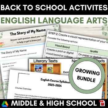 Preview of High School English First Day Activities | First Day of School Middle School ELA