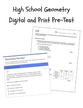 Preview of High School Geometry Digital and Print Pre-Test
