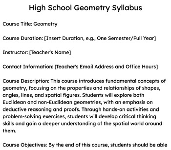 Preview of High School Geometry Syllabus (Google Doc)