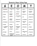 High School Geometry Vocabulary Bingo