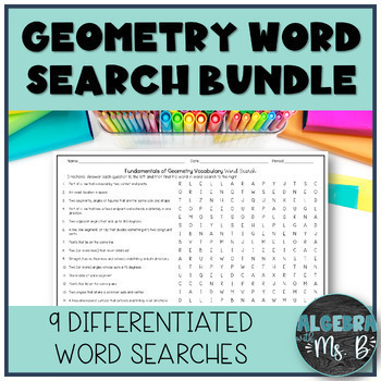 Preview of High School Geometry Entire Course Vocabulary Word Search Bundle