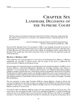 High School Government: Landmark Decisions of the Supreme Court TpT