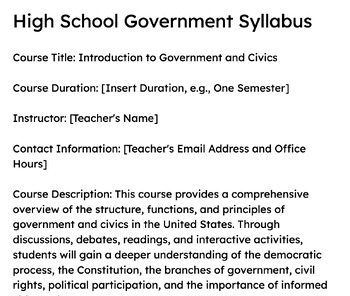 Preview of High School Government Syllabus (Google Doc)