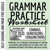 High School Grammar Packet on Commas, Conjunctions, and Semicolons for Google