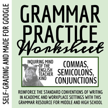 Preview of High School Grammar Packet on Commas, Conjunctions, and Semicolons for Google