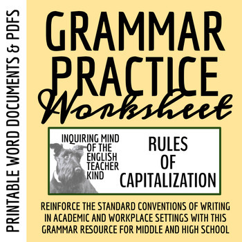 Preview of High School Grammar Practice Worksheet on Capitalization Errors (Printable)