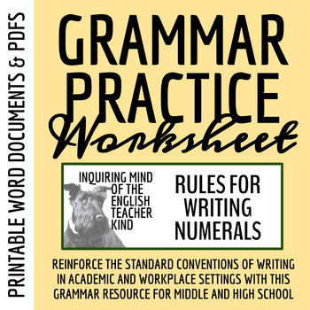 Preview of High School Grammar Review Worksheet on Writing Numerals (Printable)