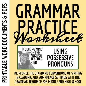 Preview of High School Grammar Practice Worksheet on Possessive Pronouns (Printable)