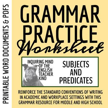 Preview of High School Grammar Practice Worksheet on Subjects and Predicates (Printable)