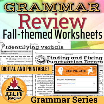 Preview of High School Grammar Review Worksheets: Fall-themed For The Beginning of The Year